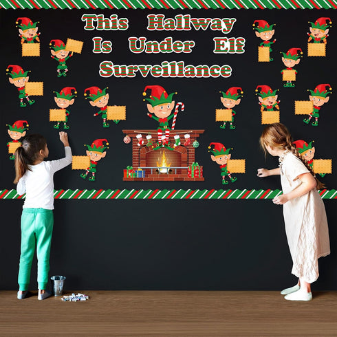 70 Pcs Christmas Bulletin Board Decorations Set Xmas Elf Cutouts with Red and Green Stripe Borders Trim Classroom Decor for Toddler Kids Students ...
