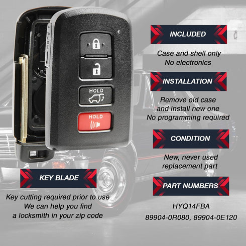 Smart Key Fob Keyless Entry Remote Shell Case & Pad fits Toyota Highlander Venza 2008-2016 ( HYQ14AAB, HYQ12ACX, HYQ14AEM)...