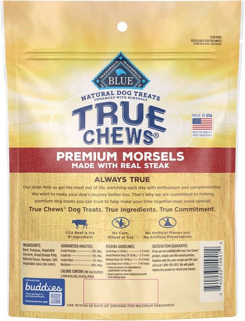 Blue Buffalo True Chews Premium Morsels Natural Dog Treats, Steak 10 oz Bag...
