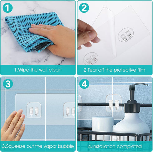 4 Pack Shower Caddy Adhesive Hooks Replacement, Strong Self-Adhesive Sticker No Drilling Waterproof Hanging Hooks for Bathroom Storage Shelves Kit...