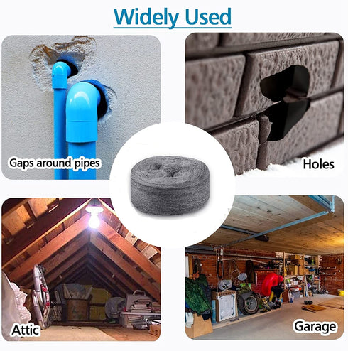 Steel Wool for Mice Control - |15FT (150G)| - Steel Wool 0000 Fill Fabric Fine Wire Wool to Keep Annoying Animals away from Holes Wall Cracks Vent...