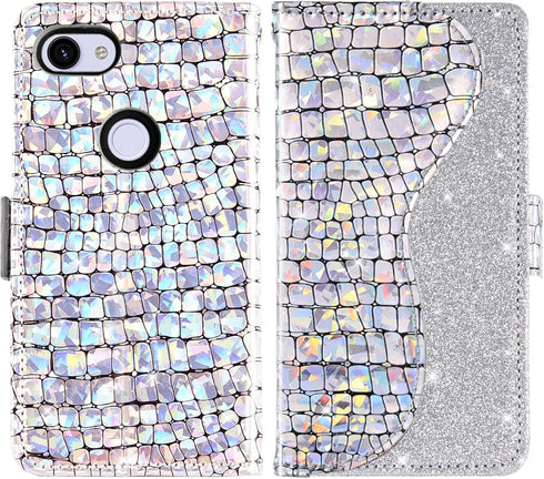 Asuwish Phone Case for Google Pixel 3a Wallet Cover with Tempered Glass Screen Protector and Wrist Strap Flip Card Holder Bling Glitter Stand Cell...