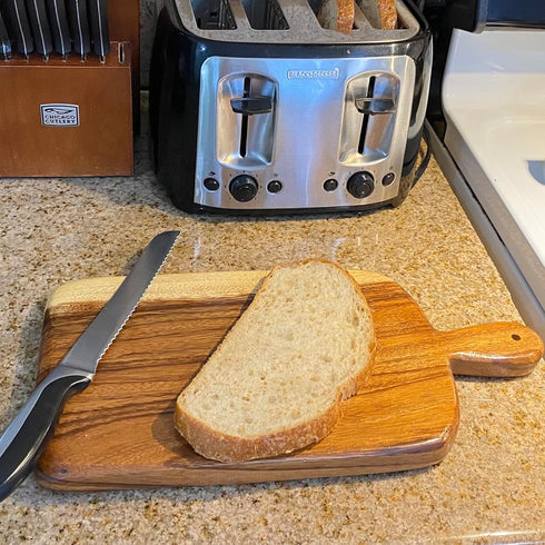 Solid Acacia Wood Cutting and Serving Board with Handle – Handmade, Joint Free Displaying Beautiful Continuous Wood Grains, Double-Sided, Small Ch...