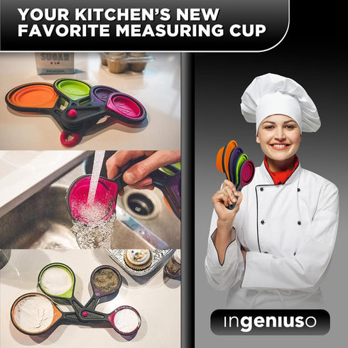 Collapsible Measuring Cups and Nesting Spoons - Adjustable Silicone for Cooking, used for Liquid and Dry Kitchen Items - Portable Portion Control,...