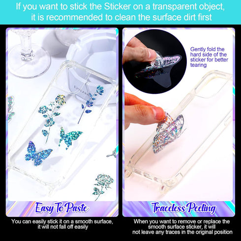 Suclain 180 Pcs Holographic Glitter Butterfly Sticker Set Waterproof Plant Decorative Flower Decal Glitter Adhesive Sticker for Scrapbooking Journ...