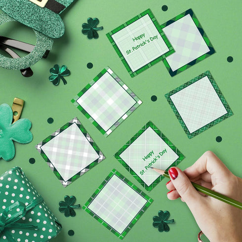 9 Pieces St. Patrick's Day Plaid Sticky Notes Green St. Patrick's Day Plaid Note Pads Self-Adhesive Irish Memo Notes for School Office Home Suppli...