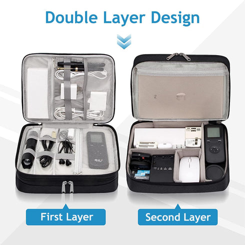 Electronics Travel Organizer, Double Layer Cable Organizer Bag Waterproof Electronics Accessories Storage Bag for Charger, Phone, Power Bank, Hard...