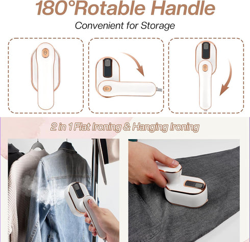 Mini Steam Iron, Travel Steamer for Clothes Portable Mini Iron, Portable Steamer for Dry and Wet Ironing, 970W Handheld Steamer 180° Rotatable Gar...