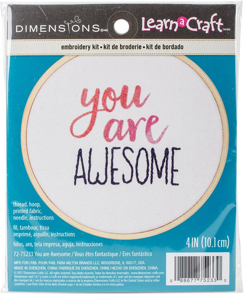Dimensions 'You Are Awesome' Inspirational Craft Mini Embroidery Kit for Beginners, 4''...