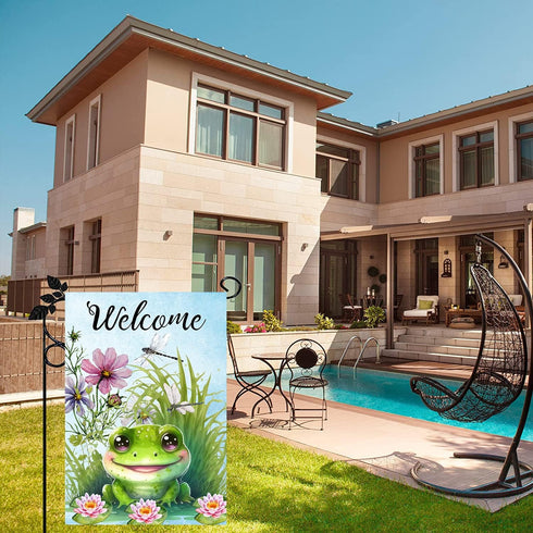Frog Garden Flag, Frog Welcome Garden Flag,12×18 Small Vertical Double Sided Small Buffalo Yard Flag, Seasonal Outdoor Flag Outside Decor for Home...