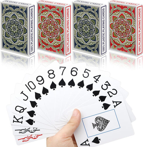 Plastic Waterproof Playing Cards 4 Pack Poker Cards Jumbo Index Large Print Playing Cards for Adults Seniors Bulk Decks of Cards Set Professional ...