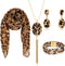 4 Pcs Leopard Print Scarf and Jewelry Set Women Cheetah Wrap Shawl Dangle Earrings Leather Necklace Multilayer Bracelet Bohemia Leopard Print Acce...