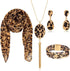 4 Pcs Leopard Print Scarf and Jewelry Set Women Cheetah Wrap Shawl Dangle Earrings Leather Necklace Multilayer Bracelet Bohemia Leopard Print Acce...