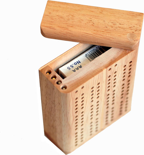 WE Games Wooden Travel Cribbage Board Set, Travel Crib Board with Swivel Top Opening and for Card Storage, 2 Track Cribbage Board Game Set with Ca...