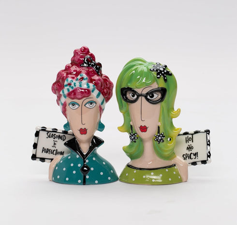 Fine Porcelain Dollymama's Lady Perfection-Spicy Salt and Pepper Shaker by Joey, 4-7/8" H...