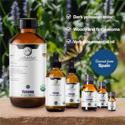 Organic Hyssop Essential Oil with Fresh Floral Scent, 100% Pure & Natural Essential Oil for Aromatherapy, Home Essential Diffuser Oil - USDA Certi...