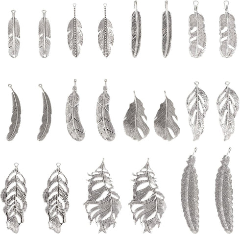 Craftdady 22Pcs Alloy Dreamcatcher Feather Charms Tibetan Big Leaf Pendants Feather Wing Charms Fly Antique Silver Metal Western Charms for Crafts...