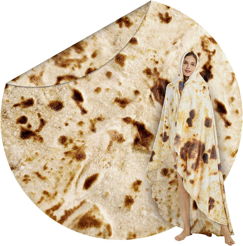 SeaRoomy Burritos Tortilla Throw Blanket, Tortilla Wrap Blanket, Novelty Tortilla Round Blanket Giant Tortilla Round Soft Blanket for Adults and K...