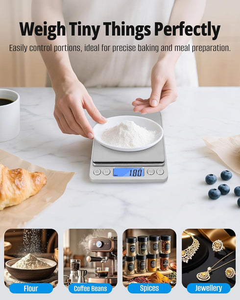 NEXT-SHINE Gram Scale, Digital Pocket Scale Portable Mini Size 500g x 0.01g with Back-Lit LCD Display Stainless Steel Platform Grams Ounces for Co...