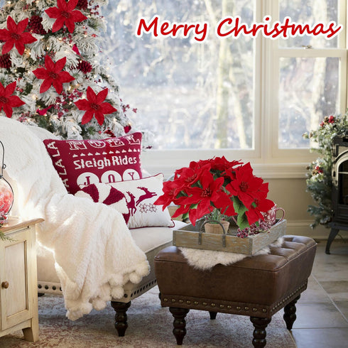 Homcomoda Christmas Red Artificial Flower Faux Poinsettia Bush Fake Flowers for Holiday Wedding Home Decoration 7 Heads 4 Bouquets...