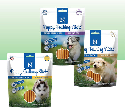 N-Bone Puppy Teething Sticks Variety Pack, Chicken & Pumpkin & Peanut Butter Flavor, Total 3 Bags, 11.22-oz...