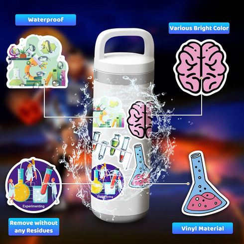 100Pcs Laboratory Stickers for Water Bottles Vinyl Waterproof Cute Cartoon Science Stickers for Kids Physical Chemistry Rewards Decals for Laptop ...