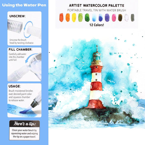 ArtSkills Travel Watercolor Kit, Watercolor Paint Set for Kids & Adults, Travel Palette with Water Brush...