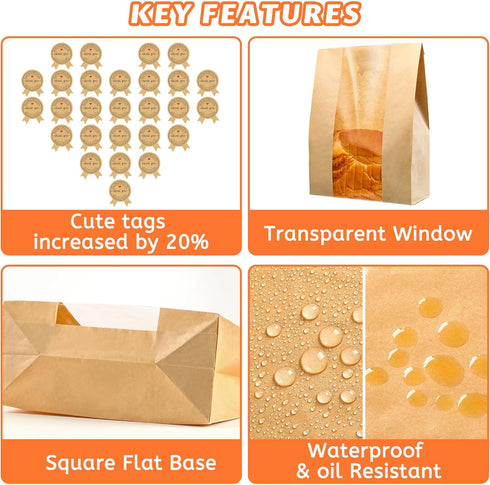 Bread Bags for Homemade Bread, Sourdough Paper Bread Bags With Window, 50% Thicker 13.7x8.2x3.7in A Large Bakery Bags Used for Storage Bread Cooki...