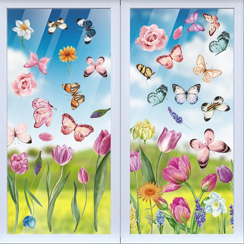 Spring Flower Window clings Decorations Window Decals Stickers for Office Home...