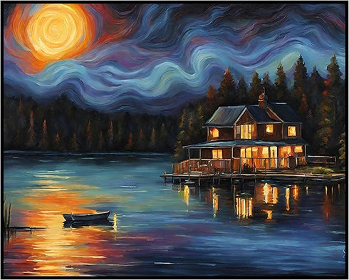 Posterizer 1 pcs- quaint old village-building in nature-night sky 8-Landscape & Nature Art-Floral Botanical Art- Decor for Home & Office- unframed...