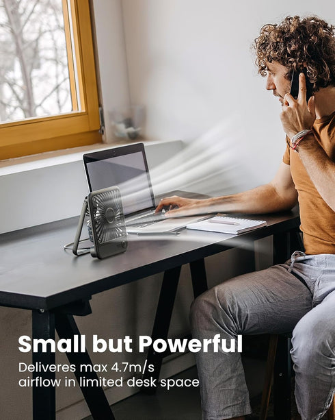 Koonie USB Desk Fan, Strong Wind Ultra Quiet Small Personal Fan with 180° Tilt Folding and 3 Speeds Adjustable, USB-C Corded Powered Mini USB Fan ...