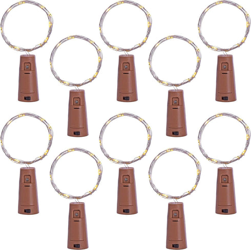 Sterno Home GL42588 LED Cork Wine Bottle Fairy String Lights, 10-Pack, Silver Wire...