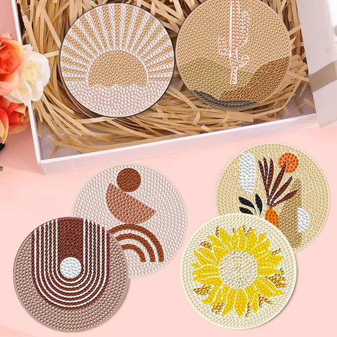 DOTSOPS 8 Pcs Abstract Landscape Diamond Painting Coasters - Diamond Art Coasters for Beginners Adults & Beginners Diamond Art Kits for Adults Cra...
