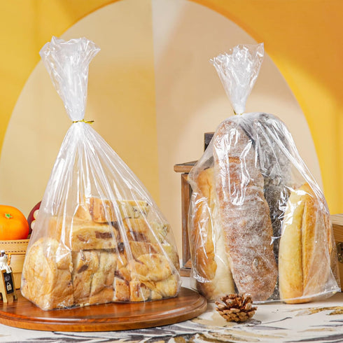 Bread Bags for Homemade - Clear Cellophane Bags Plastic Treat Bags with Ties for Airtight Storage of Baked Goods?50PACK,8x8x14in)...