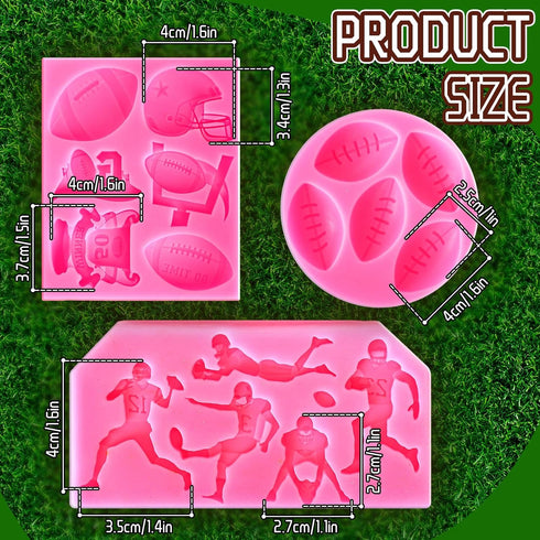 Whaline 3Pcs Football Fondant Mold Sports Theme Silicone Mold Football Helmet Chocolate Candy Mould Baking Mold for Party Cupcake Sugar Craft Gum ...