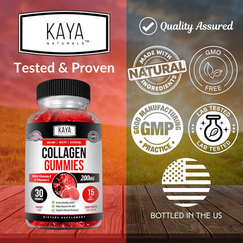 Kaya Naturals Collagen Gummies for Men & Women Supplement | Nature Made Gummies - 1000mg of Hydrolyzed Collagen, Vitamin C, Selenium & Biotin, Str...
