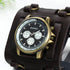 JewelryWe Black Brown Hip-hop Gothic Punk Style Men Watch Wide Leather Fashion Cuff Wristwatch for Valentine’s Day...