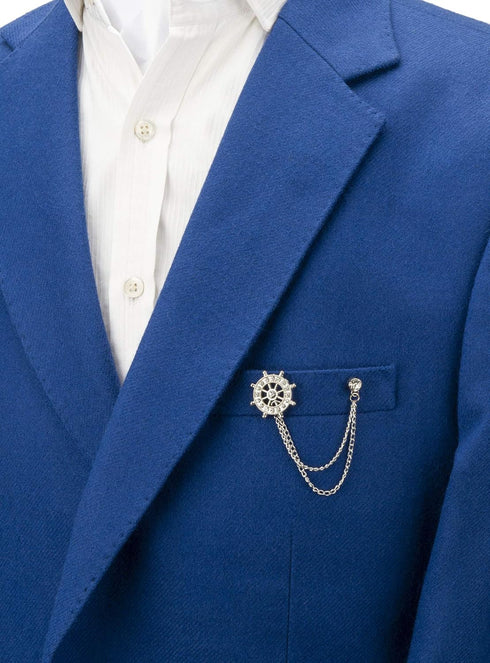 Knighthood Silver Stone Wheel Chain Lapel Pin Badge Coat Suit Collar Accessories Brooch for Men...