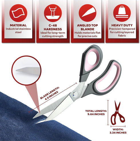 XFasten Sewing Scissors for Fabric Cutting Pink 9.5 Inch Professional Fabric Scissors Sewing | Heavy duty and Large...