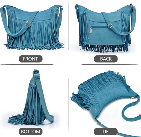 Women Fashion Fringe Crossbody Bags Vegan Suede Hippie Tassel Hobo Shoulder Purse Bohemian Handbags...