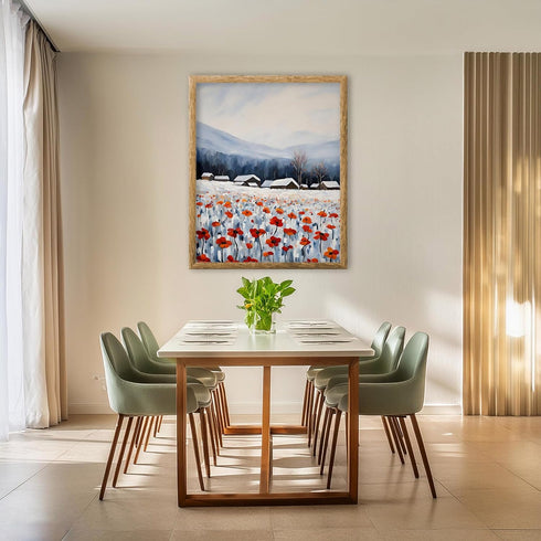 Posterizer 1 pcs-snowy winter flowers scene in oil painting style-12-Floral & Botanical Art-Landscape & Nature Art-Living Room Bedroom Decor- unfr...