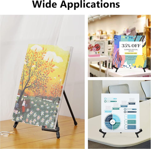 14" High Tabletop Instant Display Easel - Black Steel Small Desktop Easel Stand with Adjustable Holders for Paintings, Posters and Store Signs(1 P...