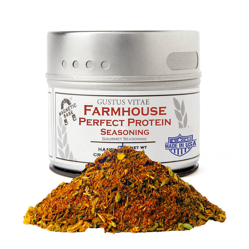 Farmhouse Perfect Protein Seasoning - Authentic Gourmet Spice Mix & Artisanal Seasoning - Non GMO- 2.5 oz - Small Batch - Magnetic Tin - Gustus Vi...
