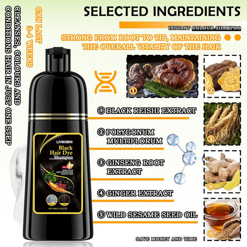 Black Hair Dye Shampoo, 3 in 1 Hair Shampoo,Easy to Use,Long Lasting...