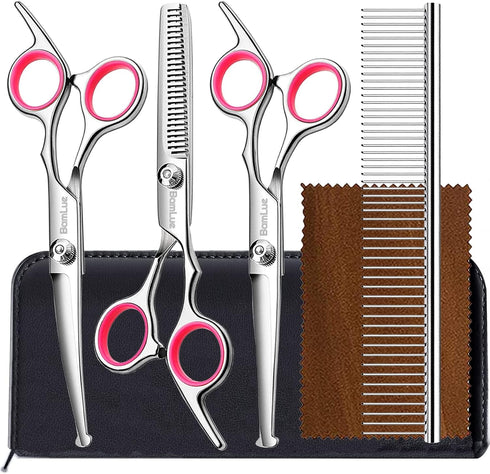 6 in 1 Professional Stainless Steel 4CR Safety Round Tip Dog Grooming Scissors, Anti-Rust Shears Cat Grooming Scissors Pet Kit, Thinning Straight ...