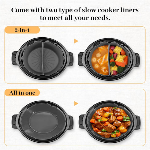 Silicone Slow Cooker Liners, 3 Pack Reusable Divider Insert Fits Crockpot 6-7 Quarts Oval Slow Cooker Reusable Dishwasher Safe, Food-Grade BPA Fre...