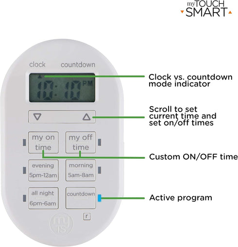myTouchSmart Indoor Digital Timer, 1-Outlet Polarized (2-Prong) Plug-In, 26892......