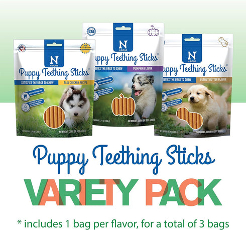 N-Bone Puppy Teething Sticks Variety Pack, Chicken & Pumpkin & Peanut Butter Flavor, Total 3 Bags, 11.22-oz...