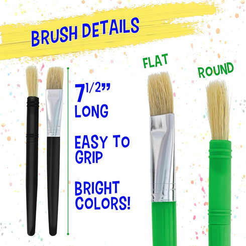 U.S. Art Supply 20-Piece Large Round and Flat Hog Bristle Tempera Paint Brush Set - Fun Party, School, Student, Class Craft Painting - Beginners S...