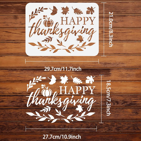 FINGERINSPIRE Happy Thanksgiving Stencil 11.7x8.3 inch Maple Leaf Stencils Plastic Pumpkin Leaves Patterns Template Fall Autumn Theme Stencil Reus...